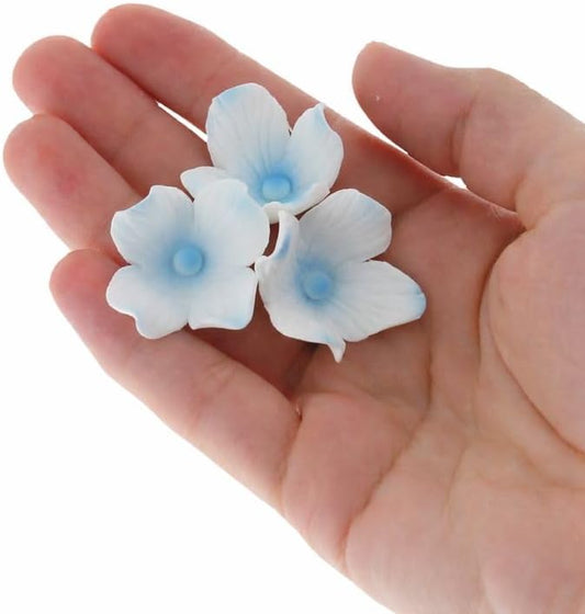 Global Sugar Art Hydrangea Blossom Sugar Cake Flowers, White and Blue, Unwired, 36 Count by Chef Alan Tetreault