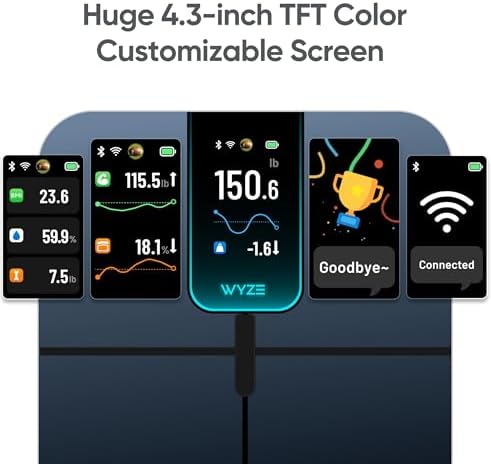 Wyze Smart Scale Ultra Smart Scale with 4.3" Color Display - Digital Scale for Body Weight BMI Muscle Mass, Heart Rate Monitor, Wi-Fi & Bluetooth Weight Scale with Baby/Pet/Luggage Mode, 400lbs, Black
