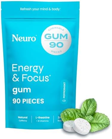 Neuro Focus Set – 90 Count Each (Peppermint) – Sugar Free Nootropic Chewing Gums with Natural Caffeine, L-Theanine, B-Vitamins & Ginseng for Energy, Alertness & Clarity