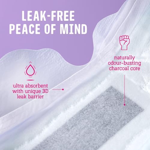 Flo - Sensitive Bladder Long Pads (14 Pack) - Wrapped, Ultra-Thin - Absorbent, Soft, Breathable - Charcoal Core - Made with Organic Bamboo - Incontinence Pads for Women - Vegan & Cruelty Free