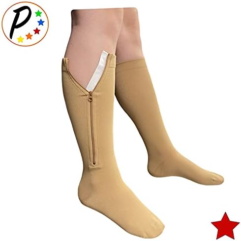 Presadee Original Closed Toe 20-30 mmHg Zipper Compression Calf Leg Socks (2X-Large (1 Pair), Beige)