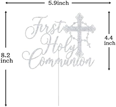 First Holy Communion Cake Topper, God Bless, Baptism Cake Decorations, First Communion Decor, Religious Baptism Christening Baby Shower 1st Birthday Party Decorations Silver Glitter
