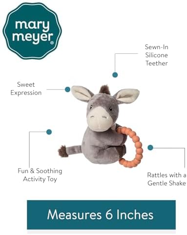 Mary Meyer Soft Baby Rattle with Soothing Teether Ring, 6-Inches, Dusty Donkey