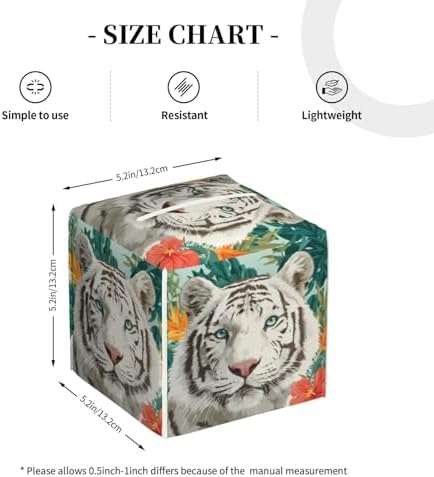 Majestic White Tiger Tissue Box Cover Square, Waterproof Leather Tissue Box Holder Portable Dispenser Modern Home Decoration for Bathroom Car Nightstand Vanity