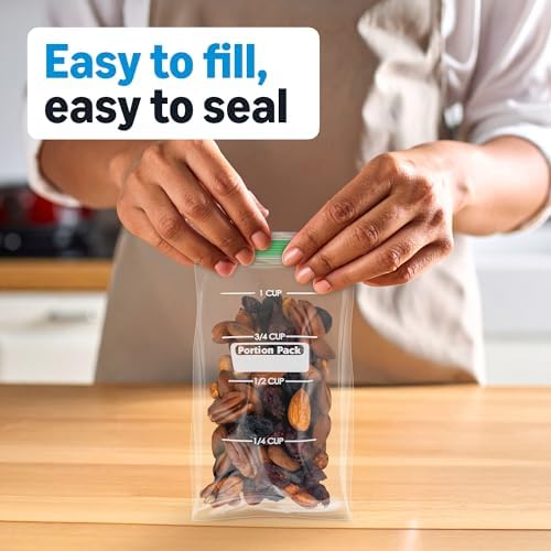 Amazon Basics Portion Snack Bags, Double Zipper Seals in Freshness, 3.5" x 5.9", 100 Count