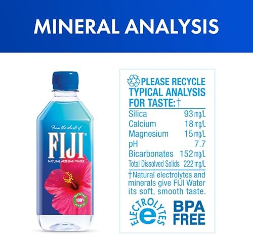 FIJI Natural Artesian Bottled Water 500 mL / 16.9 Fl Ounce (Pack of 6) - 100% Recycled Plastic