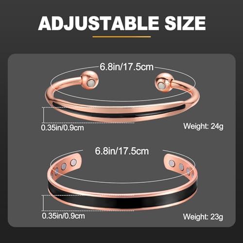 BioMag 2Pcs Copper Bracelets for Women Men, 99.9% Pure Copper Magnetic Bracelet Cuff Bangle with 8Pcs Magnets, Adjustable Jewelry Gifts