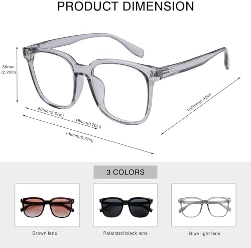Blue Light Blocking Glasses with Magnetic Clip-On Lenses. Polarized, lightweight&stylish for Men&Women