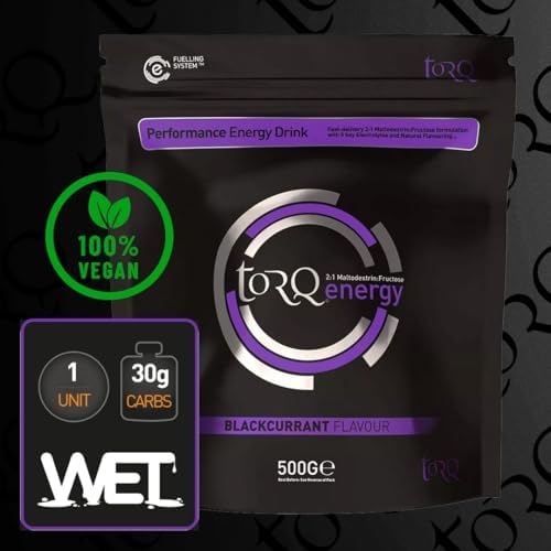Torq Energy Drink Natural Blackcurrant Isotonic Energy Drink Powder - Electrolyte Powder Energy Drinks High Carbohydrates 30g per 500ml and Sodium - 15 Servings - 500g