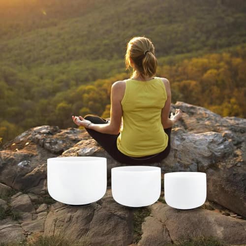 RYAN DVAN 432HZ Crystal Singing Bowl Set of 3, 6"B Crown, 7"G Throat, 8"E Solar Plexus with Case Suede Striker&O-Ring Sound Therapy for Yoga, Reiki, Chakra Healing Energy Tuning&Mindfulness Kit