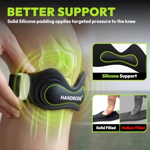 HANDBODE Patellar Tendon Support Strap, Silicone Knee Brace for men women, Adjustable Patella Band Support Pain Relief, Fit Hiking, Running, Basketball, Jumpers Knee, Osgood Schlatter, 2 Pack