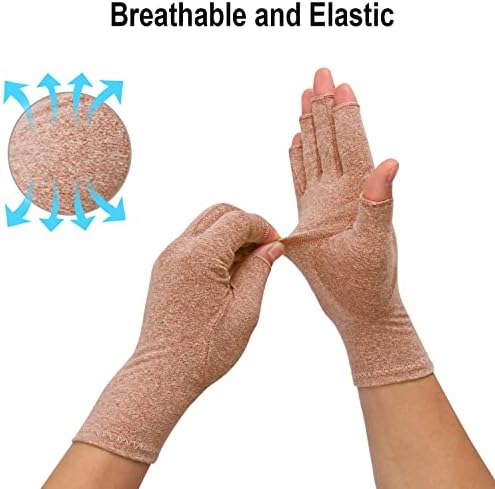2-Pair Arthritis Compression Gloves for Alleviate Rheumatoid Osteoarthritis, Carpal Tunnel Raynauds Disease, Fingerless Design Breathable & Moisture, Women and Men (Coffee, Large)