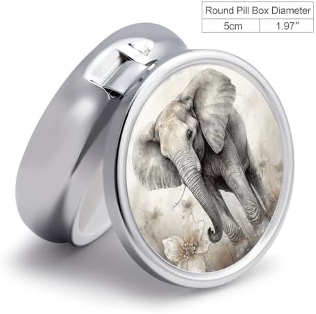 Metal Round Pill Box 3 Compartment, Cute Portable Travel Pill Organizer Small Animals Cute Elephant Pill Case for Pocket Purse Pill Container Medicine Organizer Box Daily Vitamin Holder