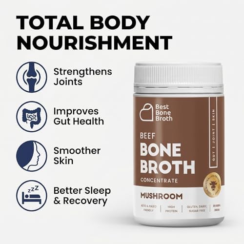 Grass-Fed Beef Bone Broth Concentrate with Mushrooms | Help Improve Joints, Skin, & Gut | Liquid Collagen Amino Acids | Keto, High Protein, Gluten Free | 35 Servings / 2.25 Gallons | Australian Beef
