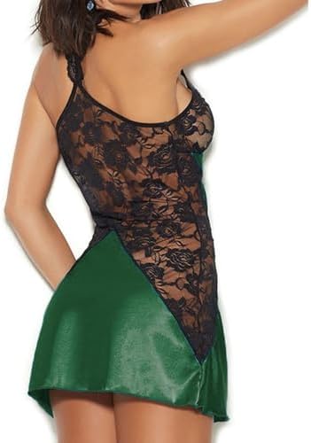 Women Lingerie Dress Sexy Nightwear, Deep V Neck Nightwear Satin Sleepwear Lace Chemise Mini Teddy