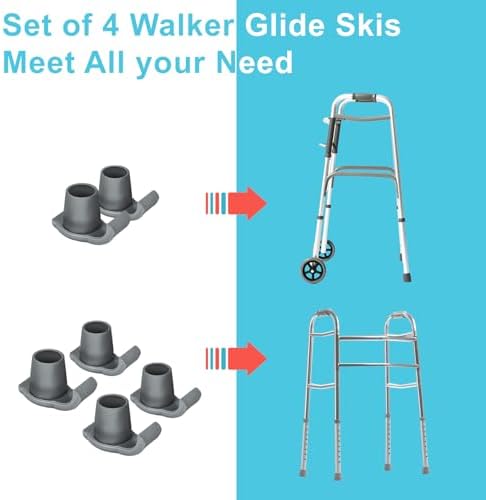 2 Pack Walker Skis Glides for Folding Walkers, Walker Glides for Seniors, Essentials Walker Accessories Mobility Aid Accessory for Seniors