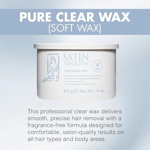 Satin Smooth Pure Clear Soft Wax – Hair Removal Wax for Face & Body, Sensitive Skin, Professional Waxing for Fine to Medium Hair, 14 oz