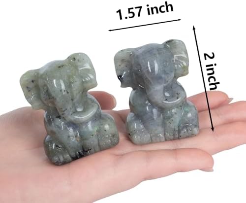 2 Inch Crystal Elephant Decor Statues, Labradorite Cute Sitting Elephant Figurines, Reiki Healing Crystal Carved Animal Statues, Home Office Desk Hand Carved Decor Gifts for Women