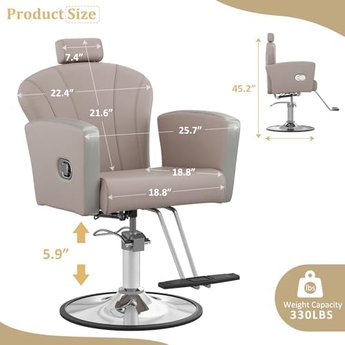 KIGOTY Salon Chair for Hair Stylist, Reclining Salon Chair with Hydraulic Pump,360 Degree Swivel Hair Stylist Chairs with Footrest and Adjustable Headrest for Barbershop (Grey-Silver)