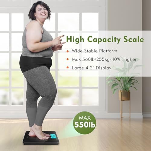 ZOETOUCH 560lbs Bathroom Scale for Body Weight Over 500 lbs, Accurate Digital Weighing Machine with Wide Platform 12.2" x 12.9", Large Backlit LCD Display,High Capacity for Heavy Duty Seniors