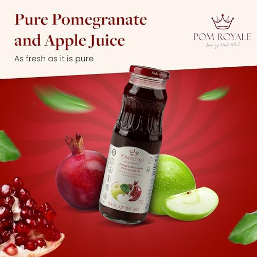 Pomegranate Apple Juice Blend, 8.4oz Glass Bottles (Pack of 12), Not from Concentrate, No Sugar Added, Antioxidant Rich, Non-GMO, Gluten Free, Vegan, Kosher Fruit Juice