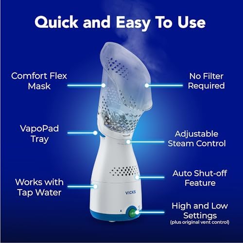 Vicks Sinus Inhaler, Plug-in Non-Medicated Steam Inhaler for Sinus Relief, Allergies, Congestion & Colds, Vocal Steamer, Soothes Nasal & Throat Passages, Works with VapoPads (1 Included)