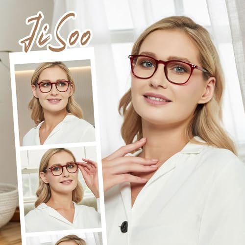 JiSoo Reading Glasses Women 3.0 Stylish Designer Readers 3.0, Womens Reading Glasses 3.0+ with Spring Hinge, Red