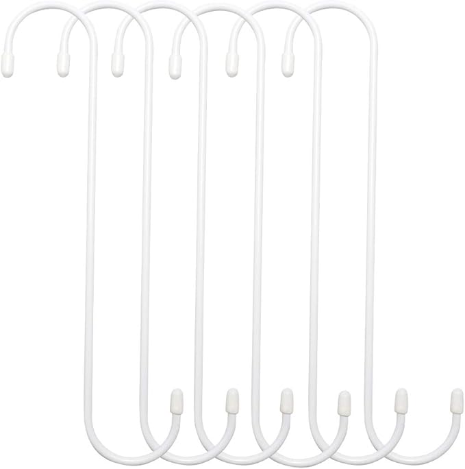 ESFUN 6 Pack 10 inch White Steel Heavy-Duty S Hooks for Kitchen, Bathroom, Garage, Outdoor, Hangers, Towel, Utility, Food, Wall Mount, Decoration, Key Holder, Hat, Plant