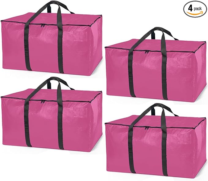 ClearSpace Heavy Duty Moving Bags or Storage Bags â Pink Storage Bins with Lids, Large Moving Boxes with Backpack Straps & Zippers,â Packing Box & Moving Supplies for College Dorm, 4 Pack
