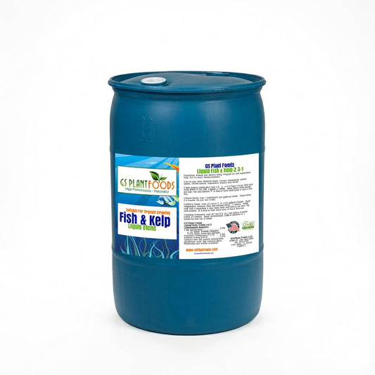 GS Plant Foods Liquid Fish & Kelp Fertilizer (55 Gallons) â Organic Material Review Institute Listed Natural Plant Food for Home Gardens, and Vegetables