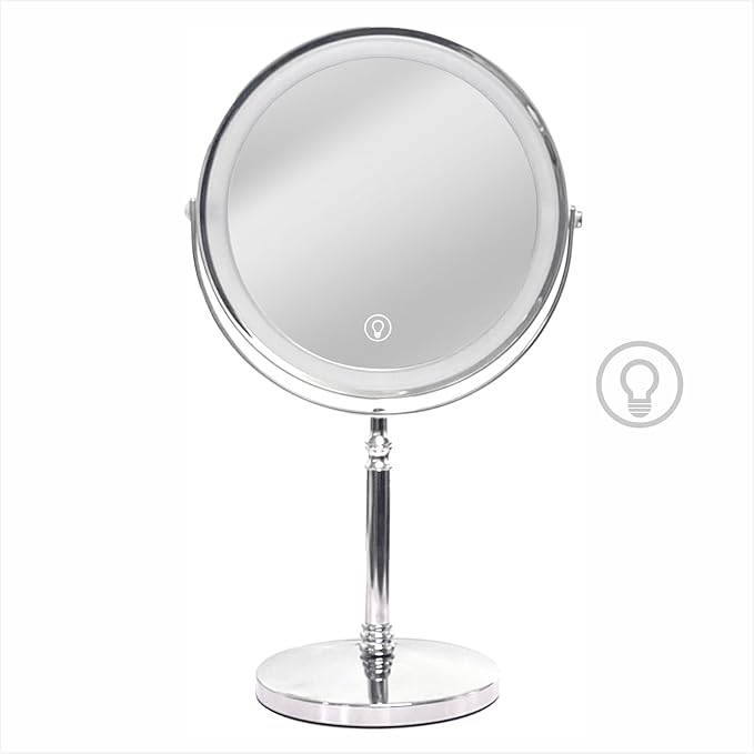 Makeup Mirror with Lights ï¼8 Inch 1X/10X Rechargeable Double Sided Magnifying, 360Â° Rotation LED HD Mirror with 3 Colorsï¼Brightness Adjustable, Gifts for Wowen & Men