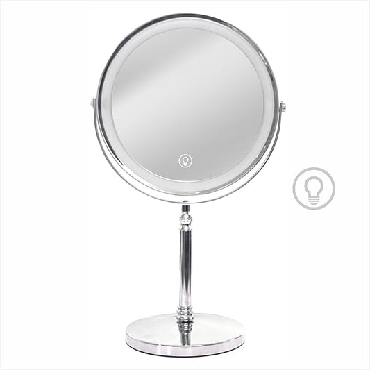 Makeup Mirror with Lights ï¼8 Inch 1X/10X Rechargeable Double Sided Magnifying, 360Â° Rotation LED HD Mirror with 3 Colorsï¼Brightness Adjustable, Gifts for Wowen & Men