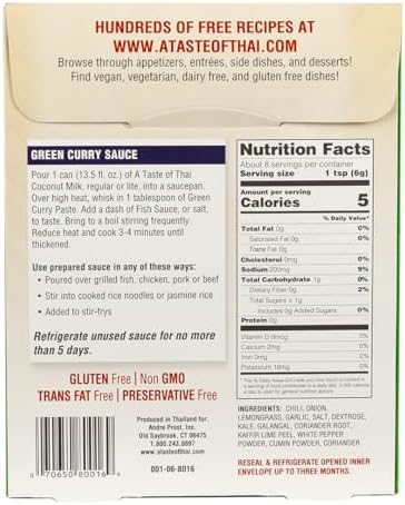 A Taste of Thai Green Curry Paste – Authentic & Natural Ready-to-Use Thai Curry Paste – Vegan, Gluten‑Free & Non‑GMO – Spicy, Fresh Flavor for Curries, Stir‑Fries, Soups & Dips - 1.75 oz (Pack of 6)