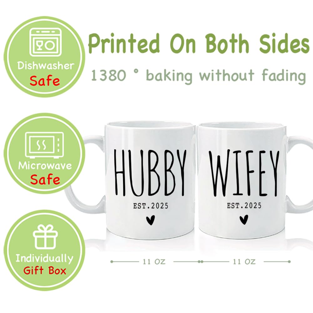CATABUBU Wedding Gifts for Couples 2025 - Mr and Mrs Gifts - Bridal Shower Valentine Gift, Wedding Ideas for Newly Wed, Bride, Future Mr & Mrs - Hubby Wifey Mugs Set 2025, Announcement to be Newlywed