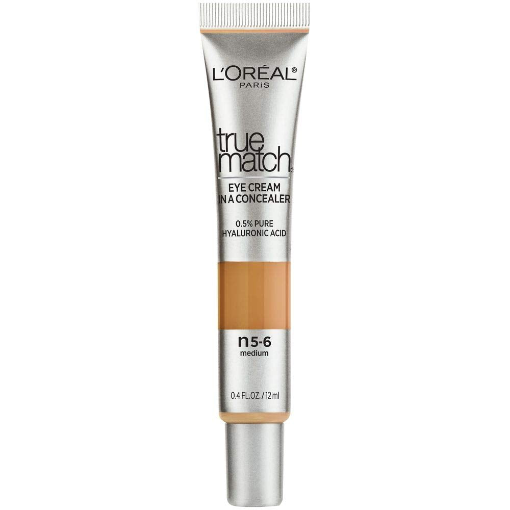 LâOrÃ©al Paris True Match Eye Cream in a Concealer, 0.5% hyaluronic acid, Medium N5-6, 0.4 fl. oz.
