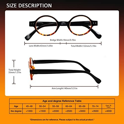 JOSCHOO 5 Pack Retro Round Reading Glasses Mini Small Comfortable Readers for Women Men (5 Mix-2, 3.0)