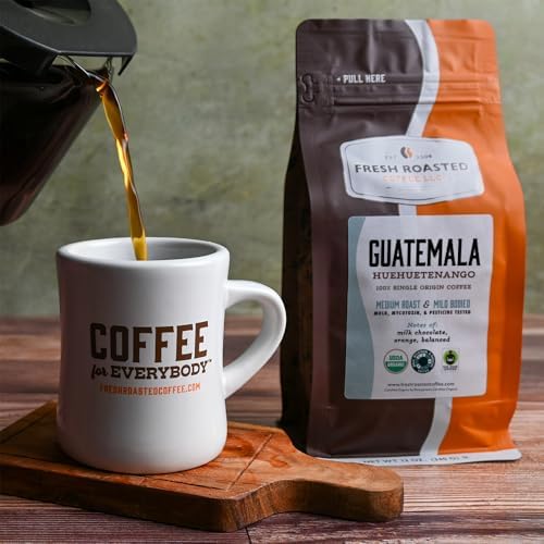 Fresh Roasted Coffee, Organic Guatemala Whole Bean Coffee, Medium Roast, USDA Organic, Single-Origin, 3rd Party Tested for Mold, Mycotoxin & Pesticides, Kosher, 12 oz