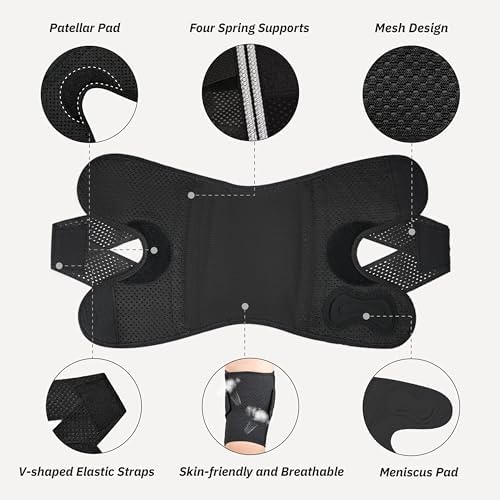 Knee Brace with Side Stabilizers for Knee Pain, Adjustable Knee Support for Meniscus Tear ACL MCL Arthritis Injury Recovery, Breathable Knee Wrap for Men & Women, Workout, Sports (Black, XX-Large)