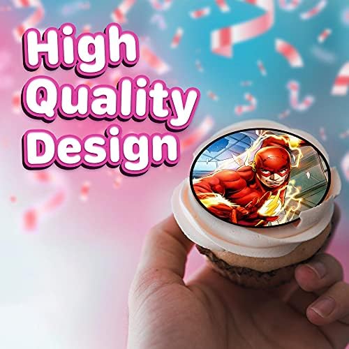 30 x Edible Cupcake Toppers Themed of Flash Party DC Collection of Edible Cake Decorations | Uncut Edible on Icing Sheet