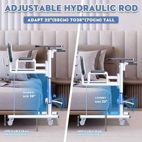 Drexo Patient Lift Transfer Chair, 5 in 1 Patient Lift Chair with 180 Split Seat, Height Adjustable with 4 Casters for Home Seniors Elderly, Silver, 26''L x 23''W x 44''H, 440 lbs Capacity