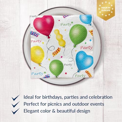 PAW - 50 Pcs Luncheon Napkins 13'' x 13'', Colorful Disposable Paper Napkins, Lunch Dinner Napkins for Parties, Kids Parties, Decoupage, Tableware Party Supplies