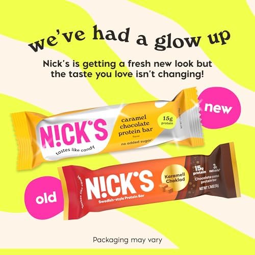 N!CK'S Protein Bars Chocolate Caramel – 12-Count Box | Protein-Packed Snack, Low Calories, Low Carbs, Keto Friendly, No Added Sugar (12 bars x 50g)
