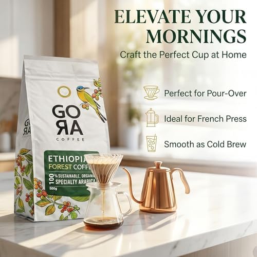 GoRa Ethiopian Coffee Beans 1kg – Medium Roast Whole Bean, Single Origin Arabica, Smooth Fruity & Floral Notes, Sourced & Roasted in Ethiopia - 1kg (35.3oz)