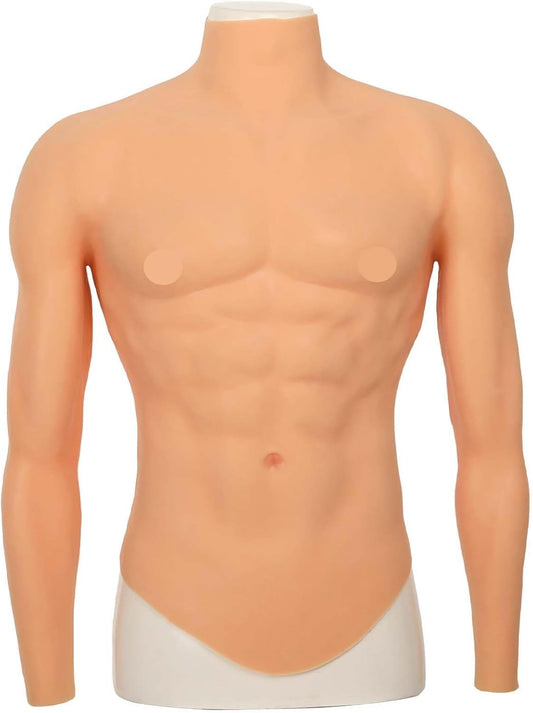 SUAISKR Silicone Muscle Suit with Arms Realistic Male Chest Abs Suit Fake Muscle Costume for Cosplay Halloween