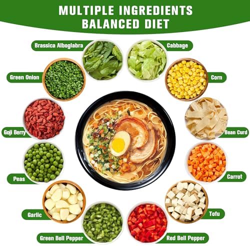 Ramen Toppings Vegetable Mix, Small Size 0.5 oz Bags (16-Pack), 12 Ingredient Dried Veggie Blend with Goji, Cabbage, Corn & Shitake etc, Non-GMO, Low Sodium for Ramen, Instant Noodles, Soup Garnish & Travel