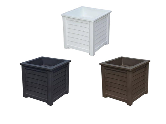 Decorative Square Planter Box with Louvered Design, 20" Indoor/Outdoor Garden Pot, 3 Colors Available - White, Black, Brown, Ideal for patios, Decks, entryways, and Garden Spaces (White, 1 Piece)