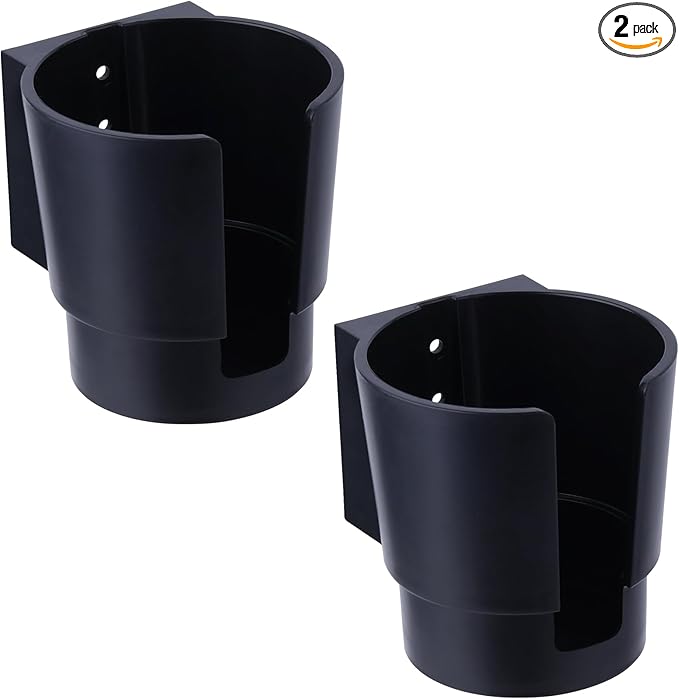 Universal Large Cup Holder Wall Mount, Heavy Duty Plastic Drink Holder for Boat Car Truck RV Bus Tractor Wall Wood, Vertical or Horizontal Mount, Fit Most Cups, Bottles, Cans, Tumblers Black Pack of 2