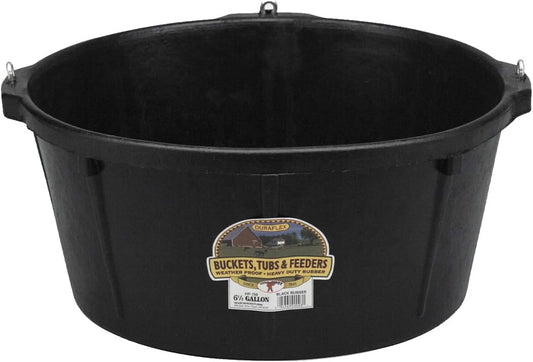Little Giant® Heavy Duty Rubber Tub with Hanging Hooks | Durable Rubber Feed Pan | Horse Feed Bucket | 6.5 Gal