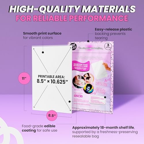 paper2eat Frosting Sheets Premium 8.5“ x 11“ - 3 Count - White Edible Icing Sheets - Kosher Certified
