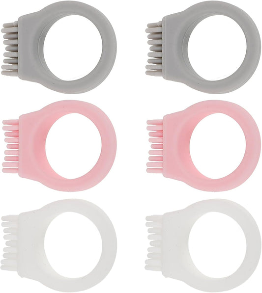 ULTECHNOVO 6pcs Portable Finger Ring Toothbrushes Set, Mini Wear-Resistant Silicone Oral Cleaning Brushes for Travel, Hiking, and Outdoor Use, White Grey Pink